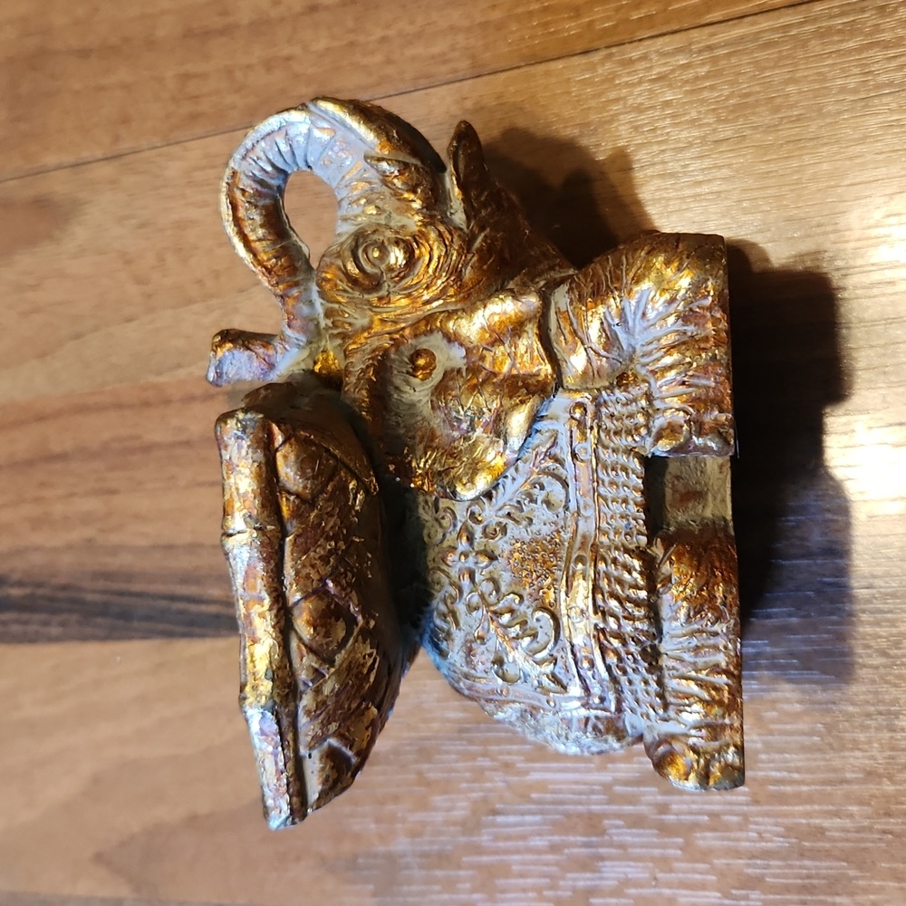 Golden Gilded Elephant Business Card Holder Trunk Up for Luck - Picture 4 of 16